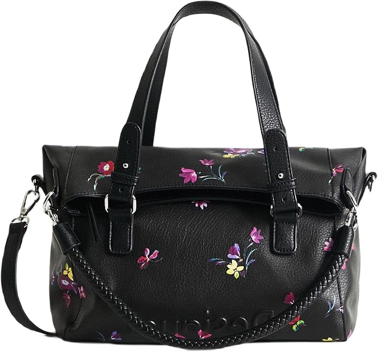 DESIGUAL - Bolso Little Little Bia Loverty 2.0 Grande Negro con Flores - Imagen 1