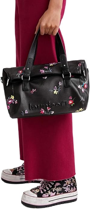 DESIGUAL - Bolso Little Little Bia Loverty 2.0 Grande Negro con Flores - Imagen 2