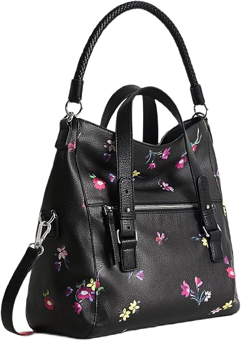 DESIGUAL - Bolso Little Little Bia Loverty 2.0 Grande Negro con Flores - Imagen 3