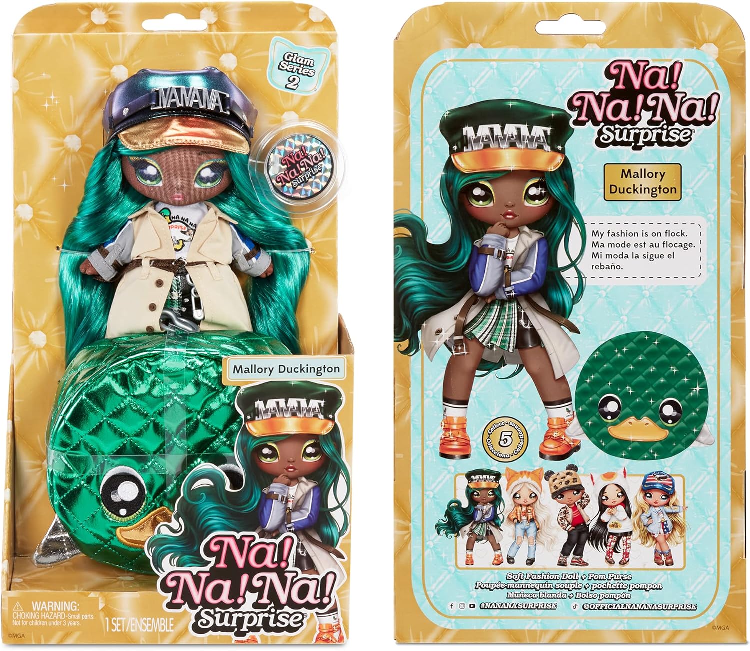 muñeca Na Na Na Surprise Mallory Duckington con bolso sorpresa peluche glam series juguete niña regalo original