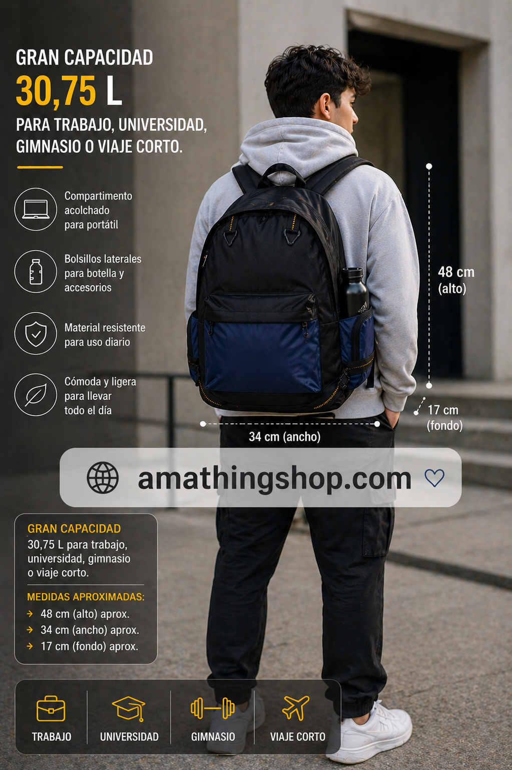mochila adidas grande 30 litros comoda para viajar trabajo universidad con compartimentos portatil uso diario resistente
