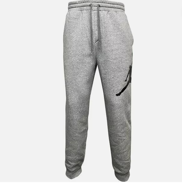 Pantalón Jordan gris hombre talla XL de felpa, con logotipo Jumpman negro, cintura con cordón y bajos con puño, vista frontal.