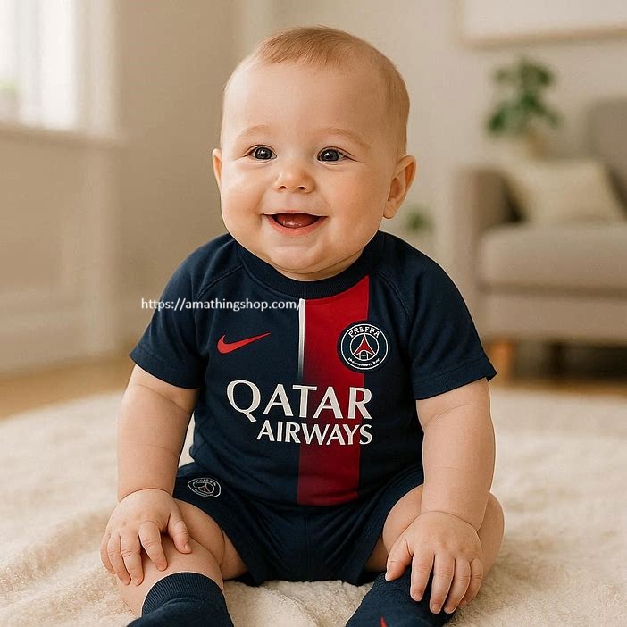 Conjunto oficial Nike PSG para bebé de 3 a 6 meses primera equipación azul y roja