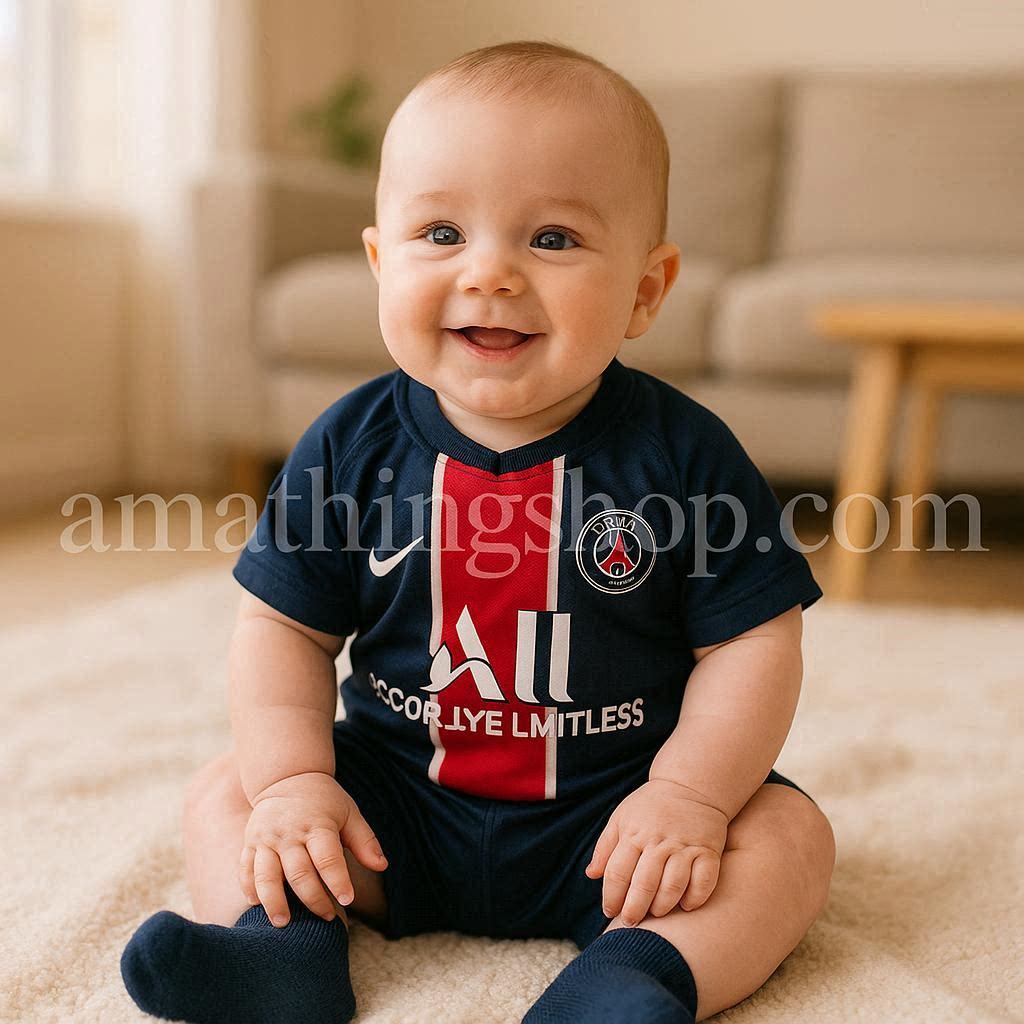 bebé con conjunto PSG 6-9 meses Nike oficial regalo futbol paris saint germain