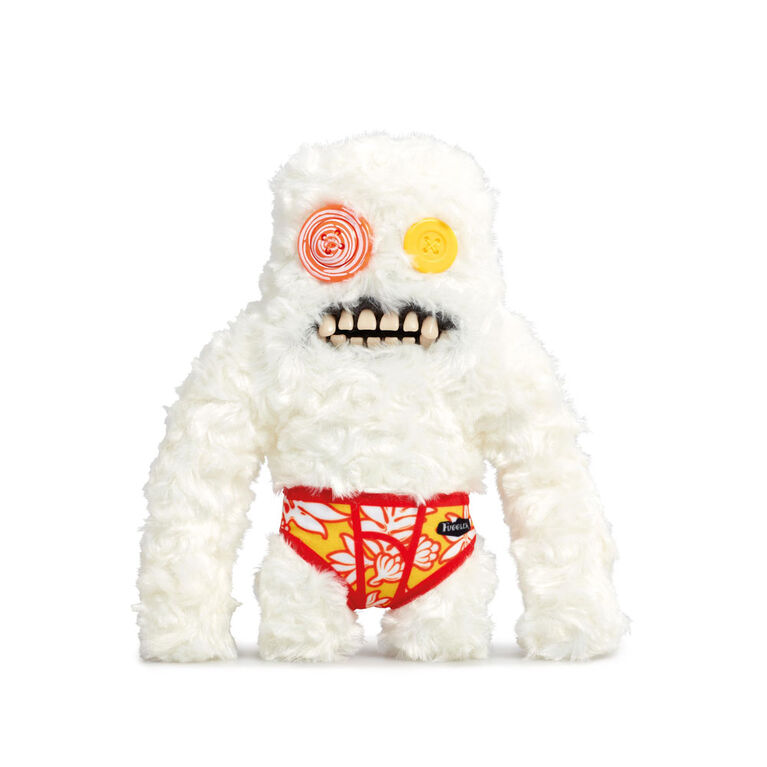 Muñeco raro Fuggler Budgie Sasquoosh blanco 23 cm con dientes y ojos locos