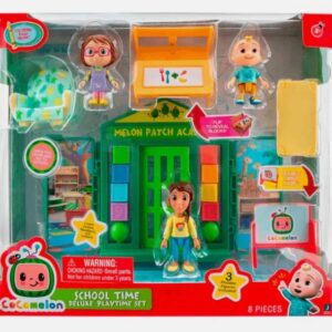 Playset Cocomelon Escuela con 3 figuras JJ y Bella juguete educativo infantil 3 años con accesorios de colegio.