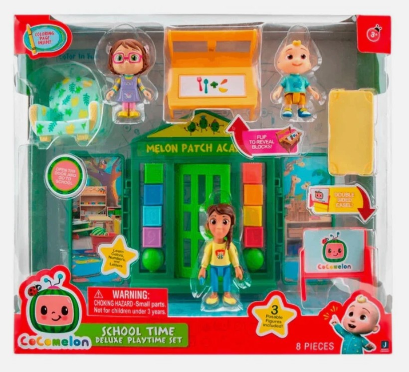 COCOMELON Playset Cocomelon Escuela con 3 figuras JJ y Bella juguete educativo infantil 3 años con accesorios de colegio.