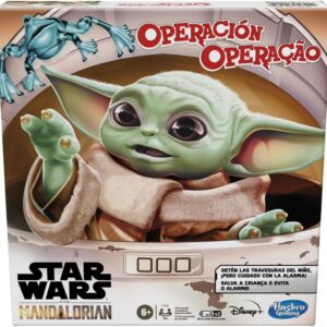 Juego Operación Star Wars The Mandalorian con Grogu. Incluye 12 piezas temáticas y efectos de sonido. Perfecto para niños fans de Star Wars y para jugar en familia.