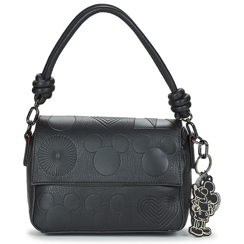 Bolso Desigual Mickey Mouse negro para mujer con relieve geométrico y formato bandolera mini.