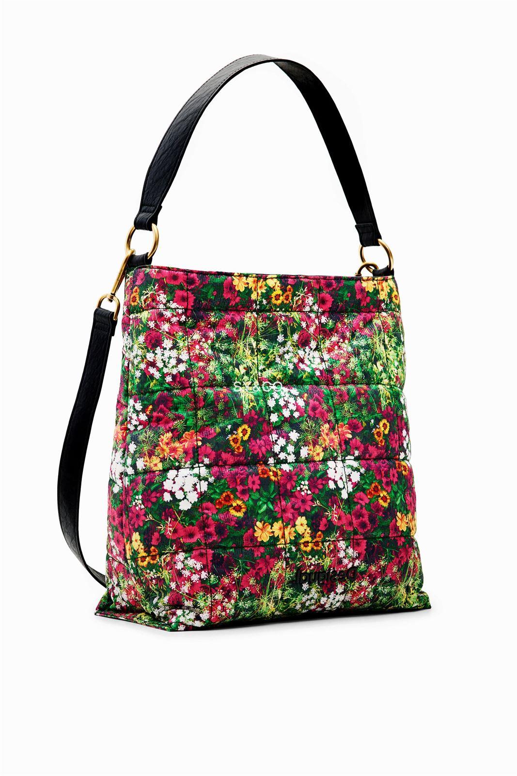 Bolso Desigual Ivy Butan verde floral para mujer, formato grande de hombro con estampado multicolor