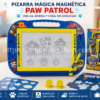 Pizarra mágica magnética Paw Patrol con tablero de dibujo, bolígrafo magnético, sellos y plantillas, presentada como juguete educativo para niños desde 3 años que permite dibujar, borrar y crear sin ensuciar.