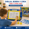 Niño usando una pizarra mágica Paw Patrol con bolígrafo magnético, sellos y plantillas en una habitación infantil, ideal como juguete educativo sin pantallas para dibujar, borrar y crear desde los 3 años.