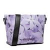 Bolso bandolera pequeño Desigual Imperial Patch Calpe lila con estampado floral y correa negra ajustable para mujer.