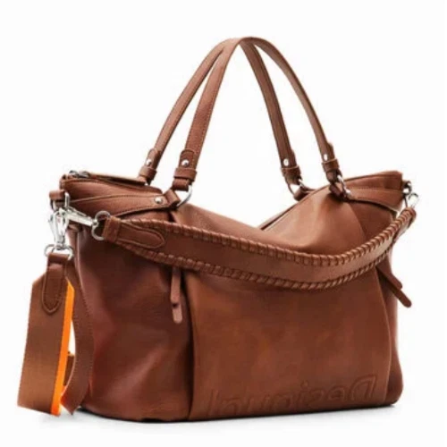 Bolso Desigual marrón grande mujer Libia Half Logo tipo shopper con asas largas