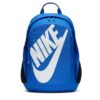 Mochila Nike Hayward Futura 2.0 azul con logo blanco extragrande, diseño unisex y capacidad 25 litros para instituto, gimnasio y uso diario.