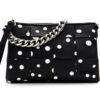 Bolso mediano negro mujer Desigual Splatter Dortmund Maxi de lunares blancos con diseño trenzado y cadena metalica.