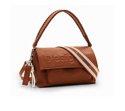 Bolso bandolera Desigual Half Logo Venecia marrón con tres asas intercambiables