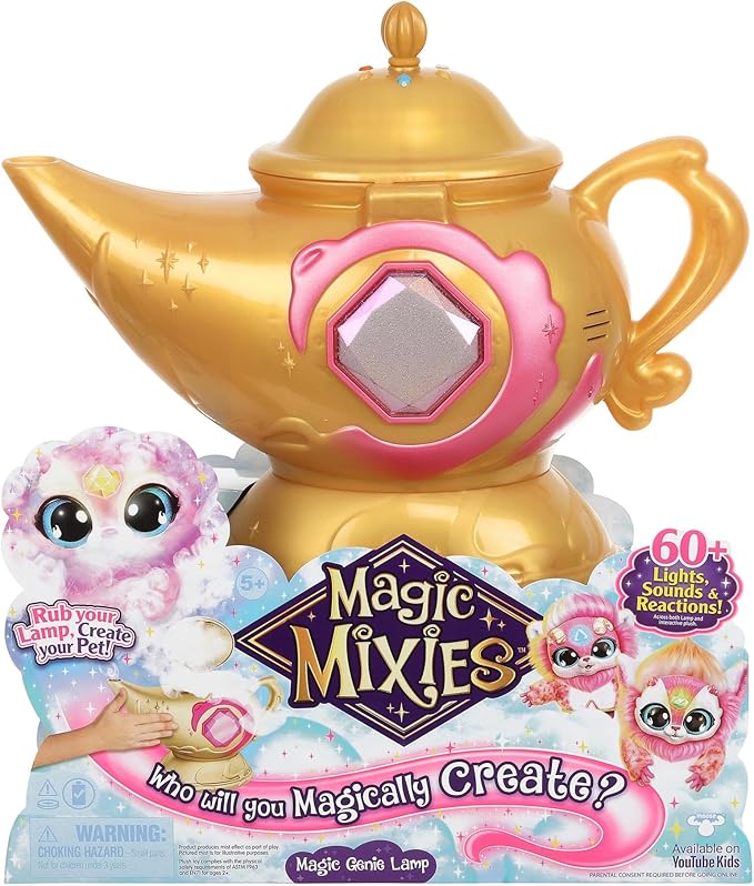 Lámpara mágica Magic Mixies rosa interactiva con genio de peluche y efectos de humo