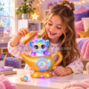 Niña jugando con Magic Mixies Genie Lamp Azul y Genio Mixie interactivo