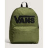 Mochila Vans Old Skool Drop V de 22 litros en color verde militar oliva con el logotipo de Vans bordado en negro en el frente, sobre fondo neutro claro.