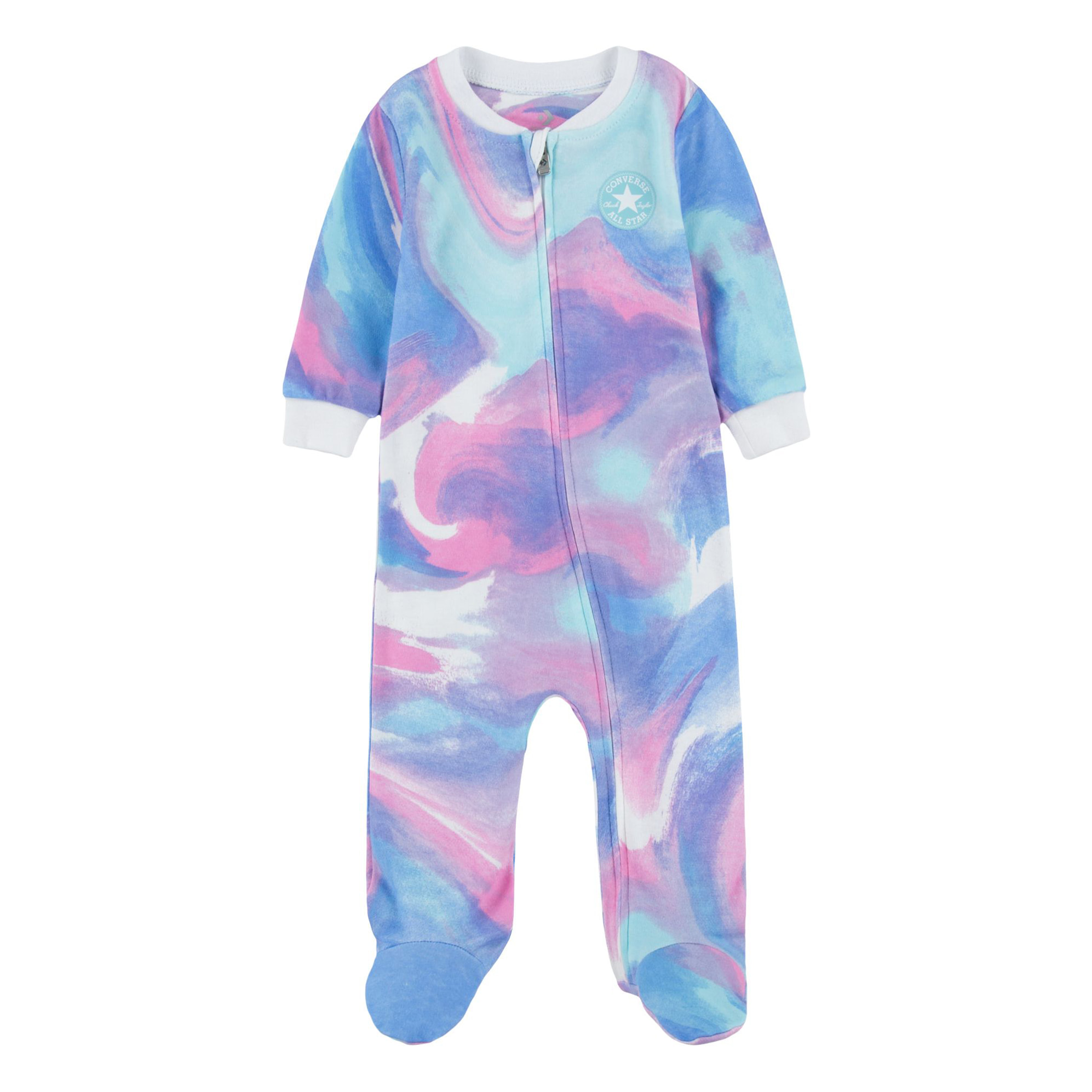 Pijama pelele bebe Converse tie dye multicolor enterizo de algodon de una pieza con pies cubiertos.