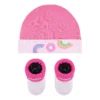 Conjunto Converse para bebé con gorro rosa y patucos a juego con detalles arcoíris. Diseño dulce y cómodo para recién nacidos y primeros meses.