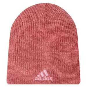 Gorro adidas Melange Beanie HL4826 en color rosa jaspeado con logo bordado. Diseño unisex de punto acanalado ideal para otoño e invierno.