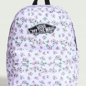 Mochila Vans mujer Old Skool floral morada con compartimento para portátil 15 pulgadas, ideal para instituto, universidad y uso diario