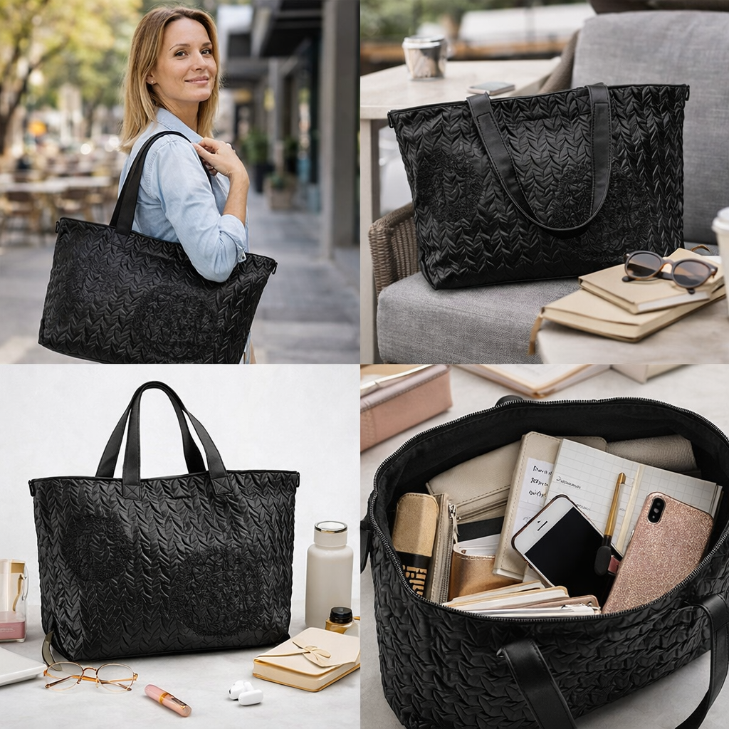 bolso-grande-mujer-negro-acolchado-capacidad-trabajo-diario-lifestyle-collage