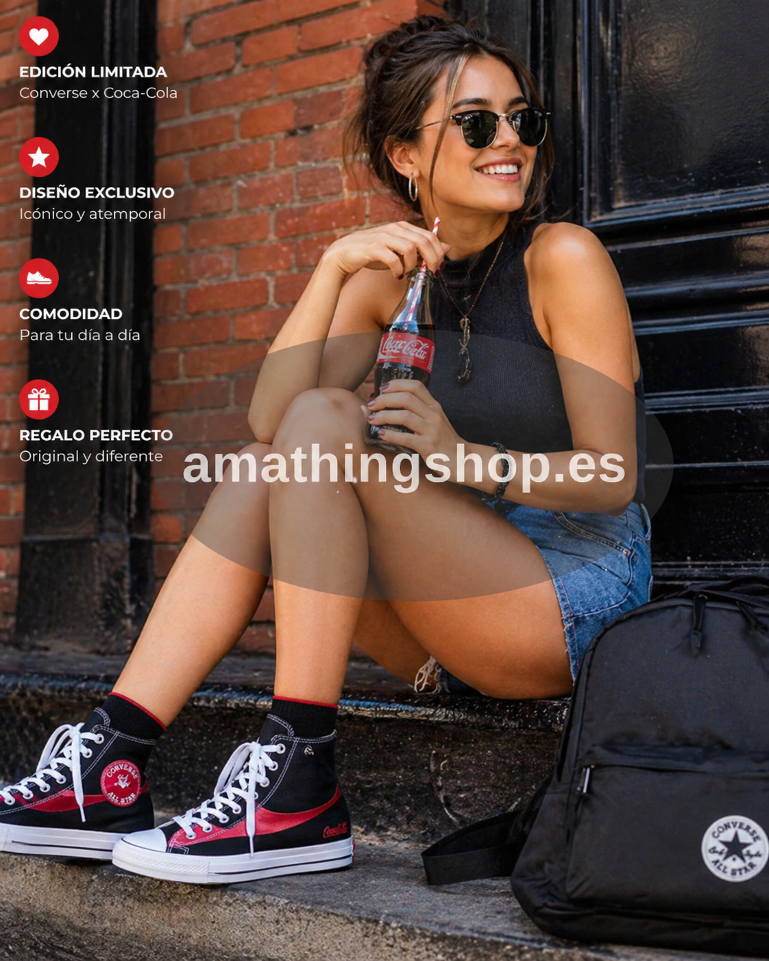 mujer con zapatillas converse coca cola edicion limitada negras rojas uso real