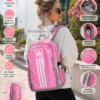 mochila adidas rosa mujer con modelo en uso diario ideal para portátil, instituto y gimnasio