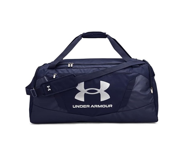 Under Armour Undeniable 5.0 Duffle LG 1369224-001 - Vista Frontal Bolsa deportiva grande para gimnasio Under Armour Undeniable 5.0 Duffle LG color negra de 101 litros impermeable.