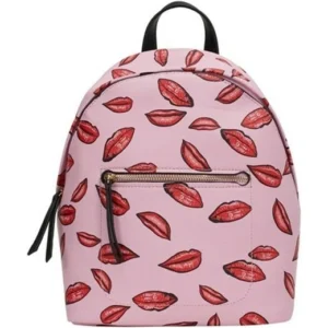 Mini mochila Parfois rosa con labios rojos para mujer estilo casual urbano ligera y cómoda para diario