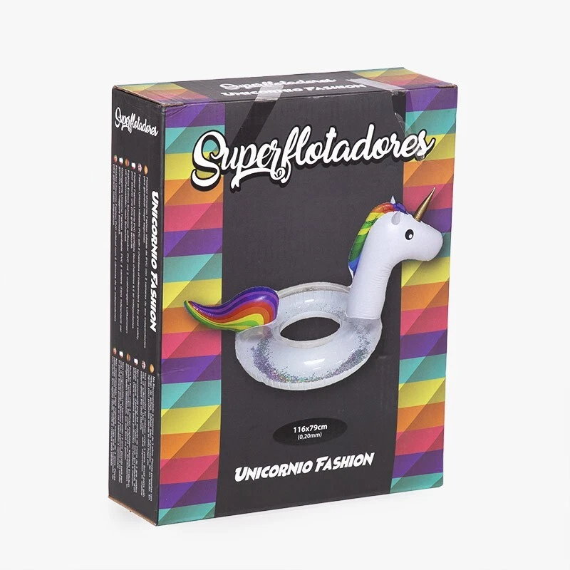 Caja original del flotador Unicornio Fashion Kid Superflotadores para piscina infantil.