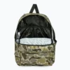 Interior abierto de mochila Vans Old Skool Grom camuflaje verde 18L con compartimento principal y bolsillo interior abierto para portátil pequeño, tablet, cuadernos o documentos.