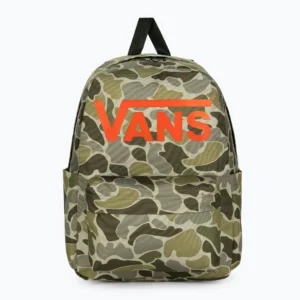 Mochila Vans Old Skool Grom VN000H56ZBF1 camuflaje verde 18L unisex junior con logo naranja, bolsillo frontal y diseño urbano para colegio, instituto, universidad y uso diario.