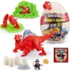 Contenido del Smashers Dino Island Huevo Gigante Epic con dinosaurio rojo para construir, slime verde, arena, mini huevos, figura pirata, calavera dorada, mapa del tesoro y accesorios. Set de dinosaurios con más de 25 sorpresas para excavar, romper, descubrir y jugar sin pantallas.
