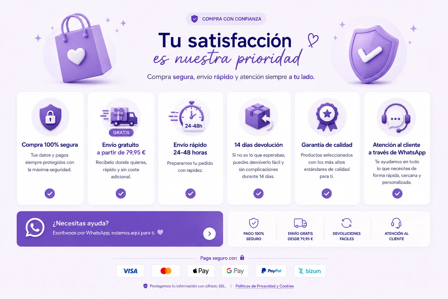compra-segura-envio-gratis-bizum-amathingshop-desktop Diseño móvil de Amathing Shop con compra segura, envío gratuito desde 79,95 €, devolución fácil, atención por WhatsApp y métodos de pago seguros como Visa, PayPal, Apple Pay y Bizum.