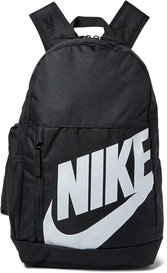 Vista frontal mochila Nike Elemental negra con logotipo blanco