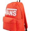 Mochila Vans Old Skool Drop V Fiesta vista lateral Mochila Vans Old Skool Drop V Fiesta naranja vista lateral con bolsillo lateral para botella y formato de 22 litros.