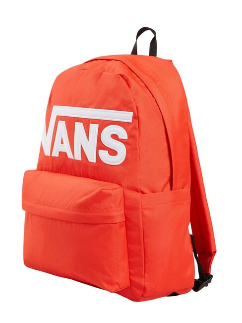 Mochila Vans Old Skool Drop V Fiesta vista lateral Mochila Vans Old Skool Drop V Fiesta naranja vista lateral con bolsillo lateral para botella y formato de 22 litros.