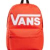 Mochila Vans Old Skool Drop V naranja frontal 22 L Mochila Vans Old Skool Drop V naranja Fiesta de 22 L, vista frontal con gran logo Vans blanco, bolsillo delantero y asa superior.