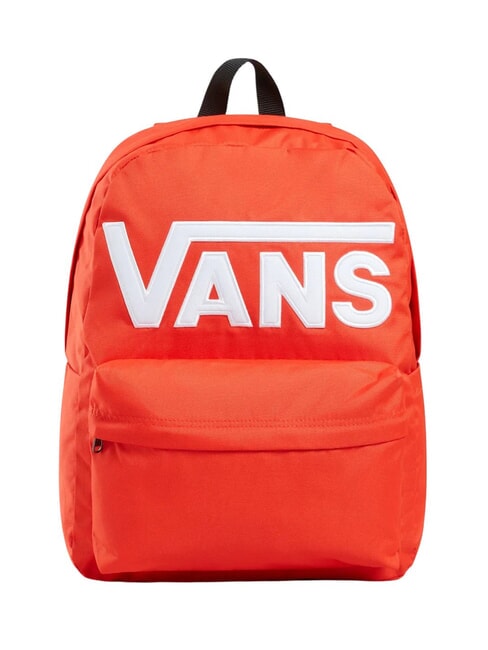 Mochila Vans Old Skool Drop V naranja frontal 22 L Mochila Vans Old Skool Drop V naranja Fiesta de 22 L, vista frontal con gran logo Vans blanco, bolsillo delantero y asa superior.