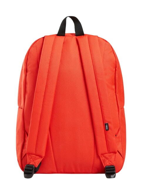 Parte trasera de la mochila Vans Old Skool Drop V naranja con correas acolchadas, asa superior negra y diseño unisex.