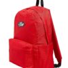 Mochila Vans roja Old Skool Grom vista lateral con bolsillo frontal, bolsillo lateral para botella y formato compacto de 18 litros.