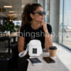 Mujer en aeropuerto con bolso bandolera Nike Air Jordan Crossbody blanco original durante un viaje