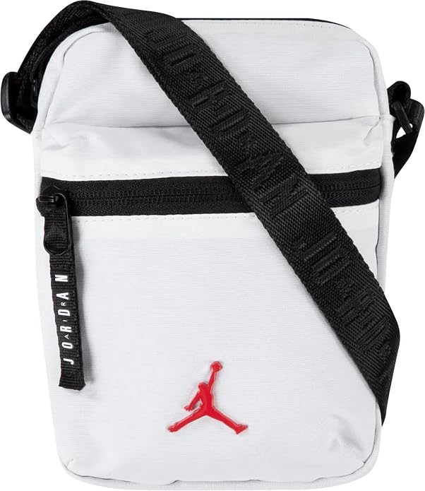 Bolso Jordan pequeño blanco para móvil con logo Jumpman rojo