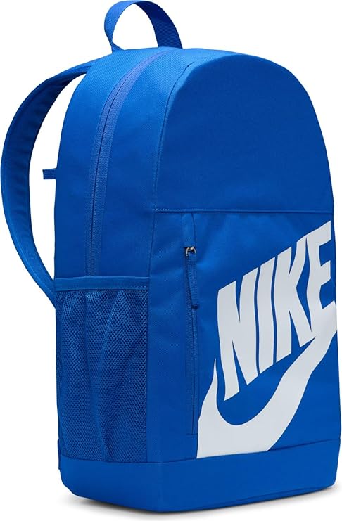 Mochila Nike azul de 20 litros con bolsillo lateral de malla y logo blanco