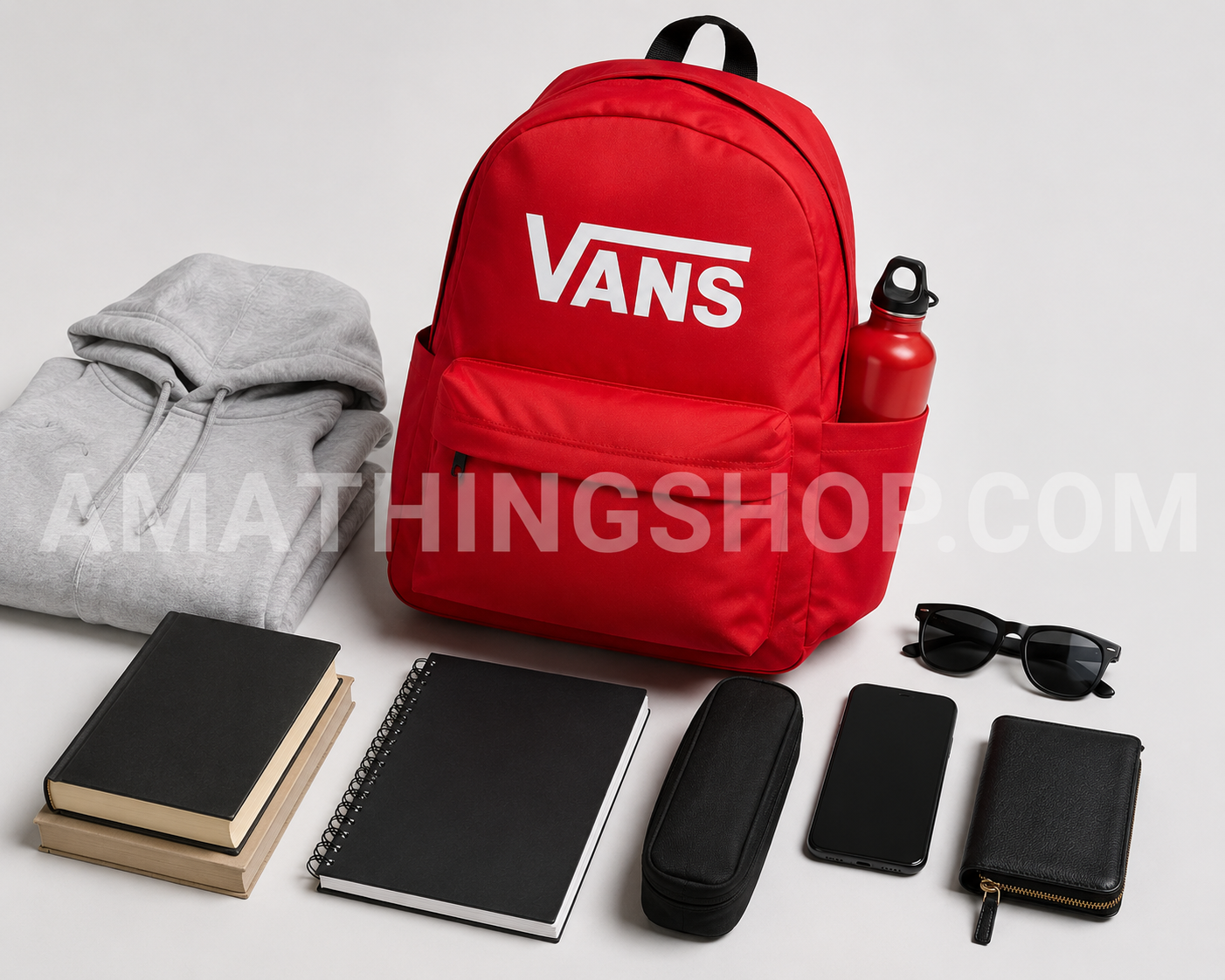 Mochila Vans Old Skool Print roja 22L con bolsillo frontal y lateral para botella, ideal para uso diario, instituto y ocio