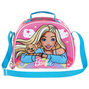 Portamerienda Barbie Rainbow 3D rosa con bandolera ajustable para niña